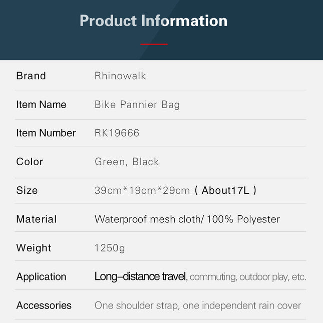 17 Liter Bike Rear Rack Carrier Bag