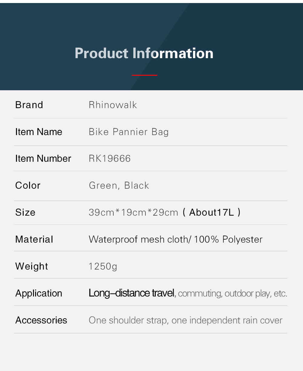 17 Liter Bike Rear Rack Carrier Bag