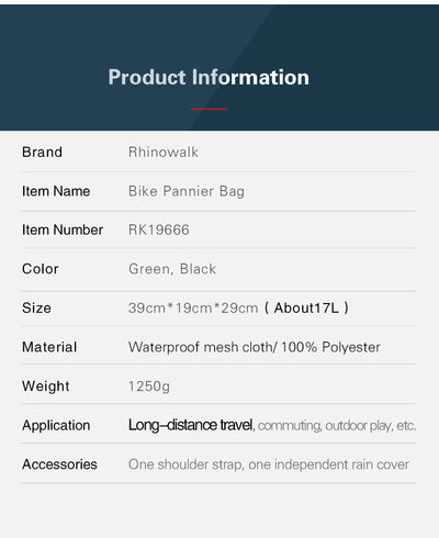 17 Liter Bike Rear Rack Carrier Bag