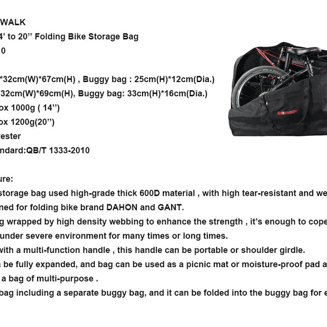 Heavy Duty 20 Inch Folding Bike Carrying Bag