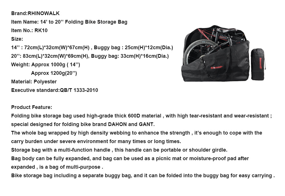 Heavy Duty 20 Inch Folding Bike Carrying Bag