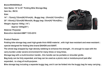 Heavy Duty 20 Inch Folding Bike Carrying Bag