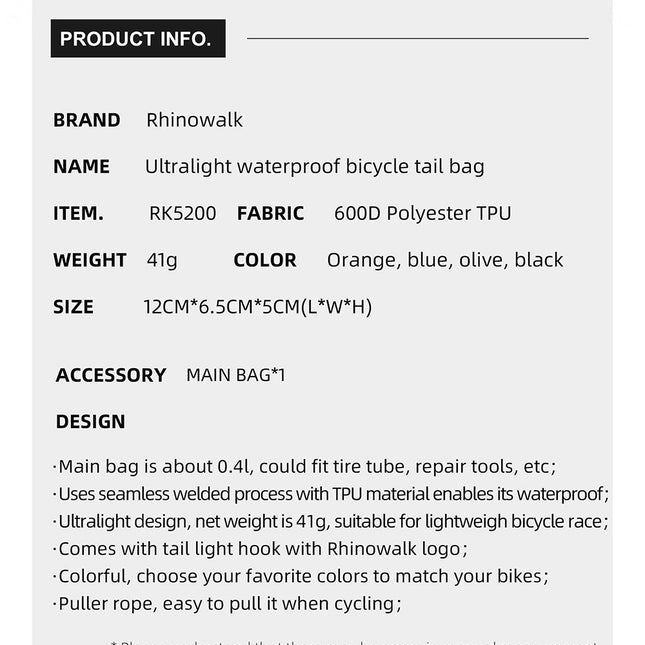 Ultralight waterproof saddle bag