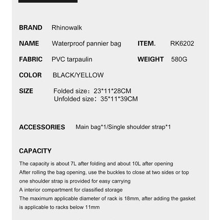 7 Liter Waterproof Pannier Rear Rack Bag