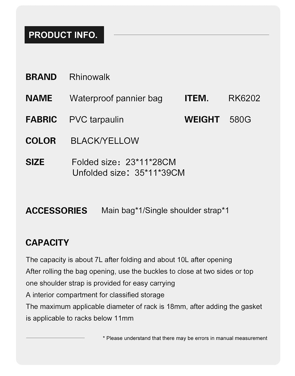 7 Liter Waterproof Pannier Rear Rack Bag