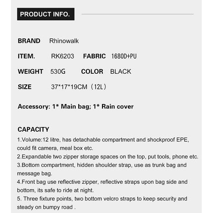 12 Liter Bike Rear Rack Pannier Bag