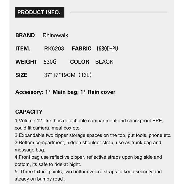 12 Liter Bike Rear Rack Pannier Bag