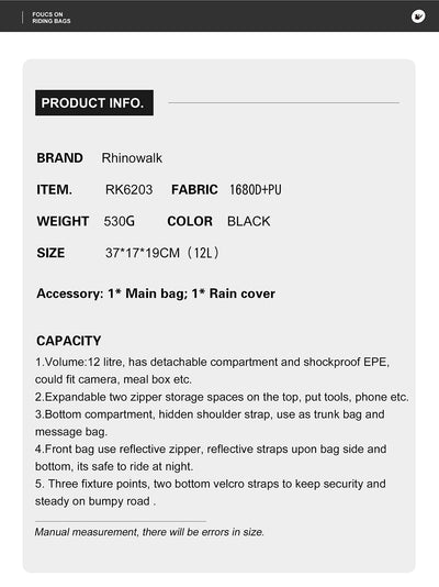 12 Liter Bike Rear Rack Pannier Bag