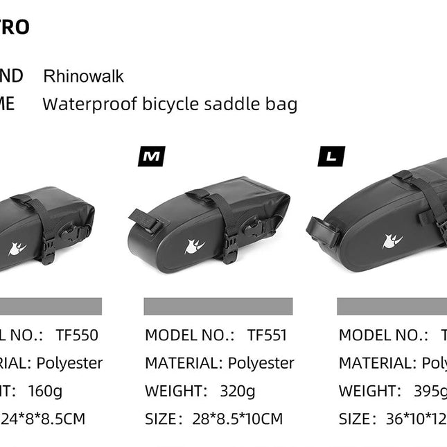 1.5L/2.5/4L Waterproof Bike Saddle Seat Bag