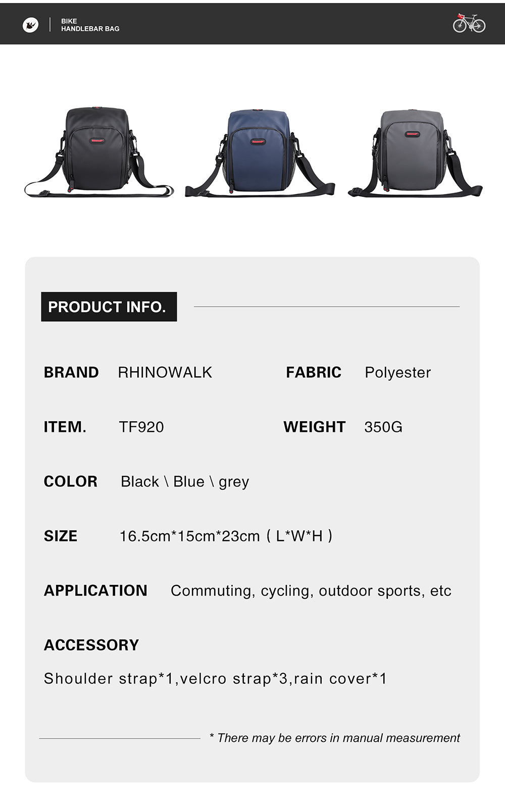 Front Handlebar Polyester Bag-L