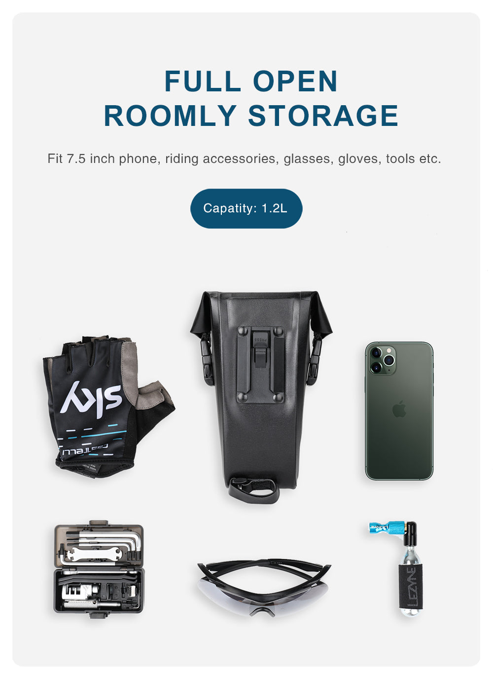 Waterproof 1.2 Liter Bike Saddle Bag with Mounting