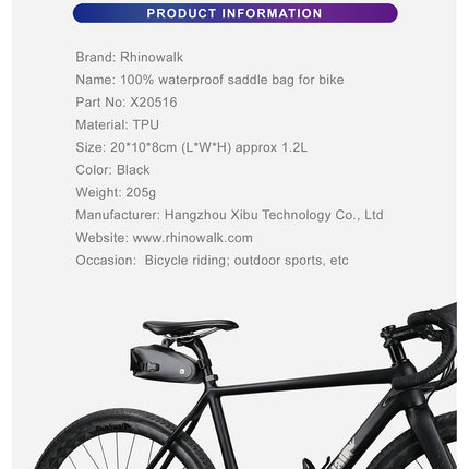 Waterproof 1.2 Liter Bike Saddle Bag with Mounting