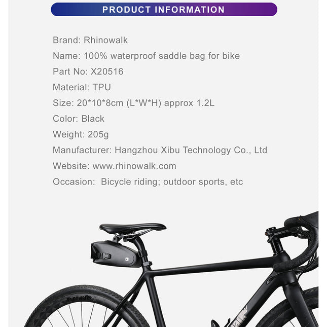 Waterproof 1.2 Liter Bike Saddle Bag with Mounting