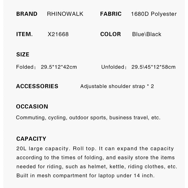 20 Liter Bicycle Urban Commute Pannier Bag