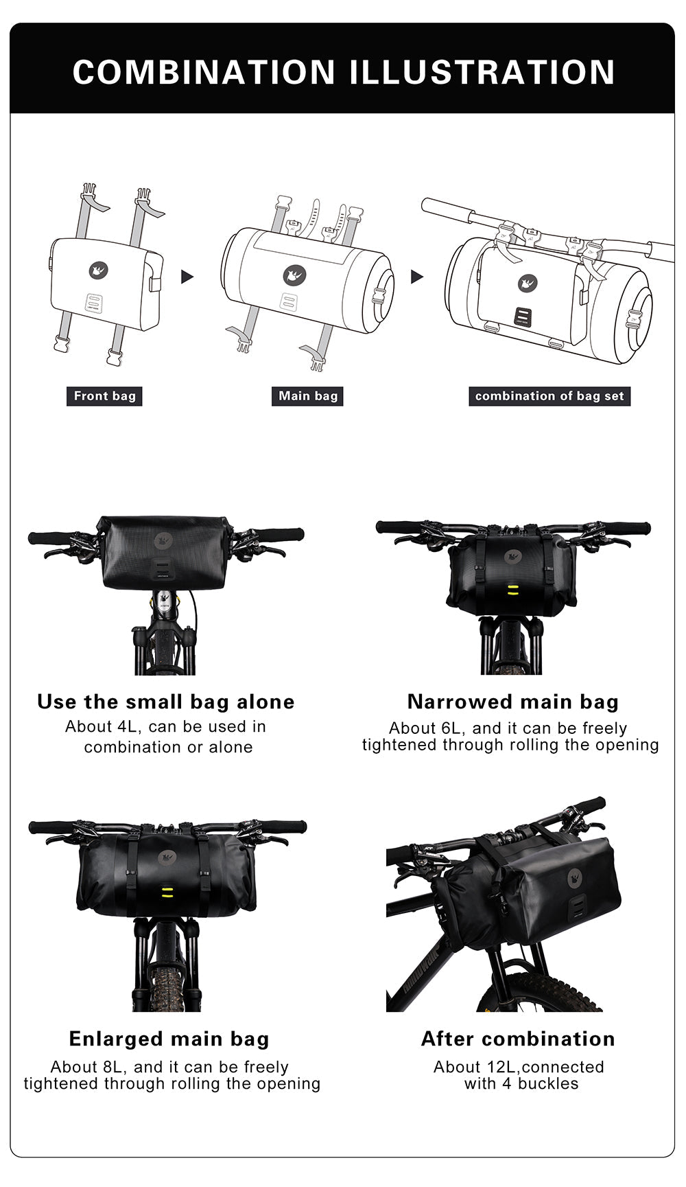12 Liter 2-piece Handlebar Roll Pack - includes 5 spacers