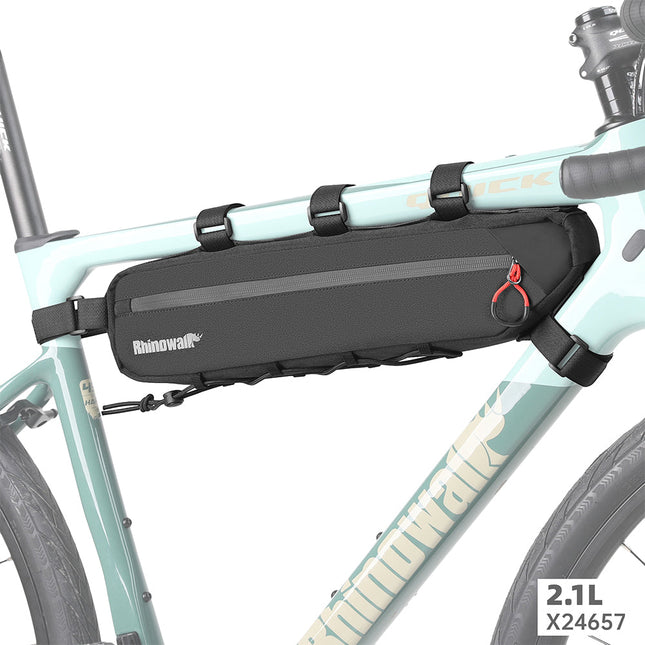 Wanderer Series 2.1L black bicycle frame bag installed