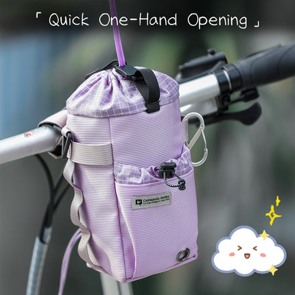 Quick drawstring opening on the Cosmopolis insulated bike bottle bag