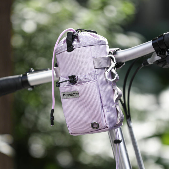 Nebula Purple bike bottle bag mounted on a bicycle