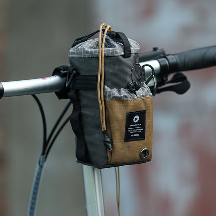 Gray and Brown BCT0214 bike bottle bag in a cycling scene