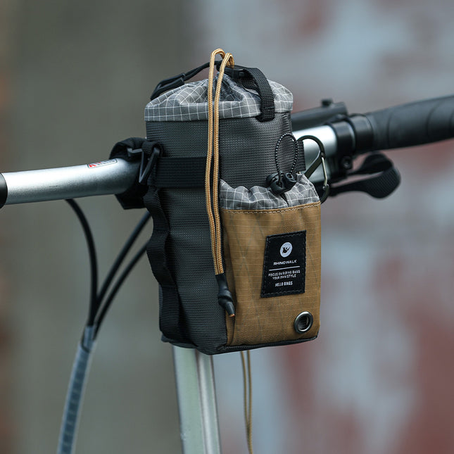 Gray and Brown BCT0214 bike bottle bag in a cycling scene
