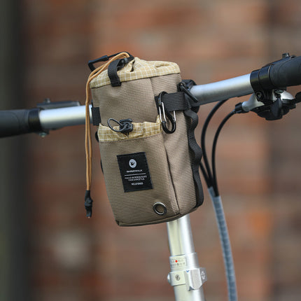 Khaki BCT0214 bike bottle bag mounted on a bicycle