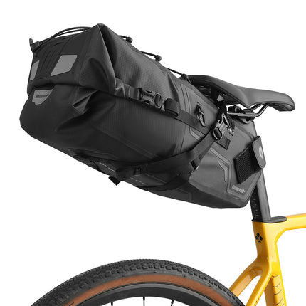 Rhinowalk BGY0059 saddle bag mounted on bike rear three-quarter view
