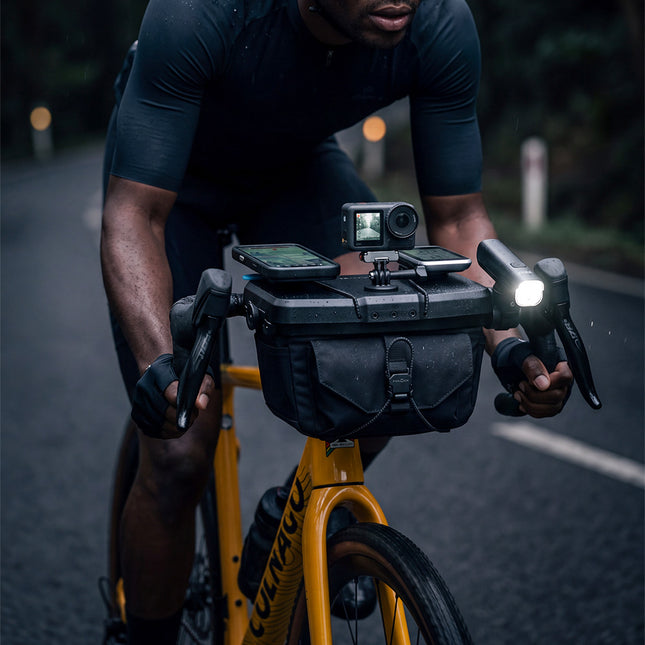 Rhinowalk Space Station modular handlebar bag mounted on a bicycle - lifestyle view 6