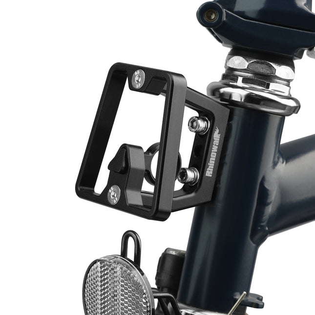 Black BFJ1502 front carrier block installed on a folding bike