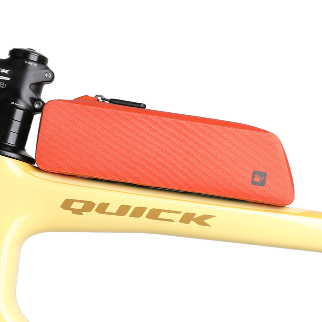 Orange K34 top tube bag installed on a bicycle