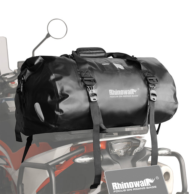 Black MT20450 motorcycle tail bag angled installed view
