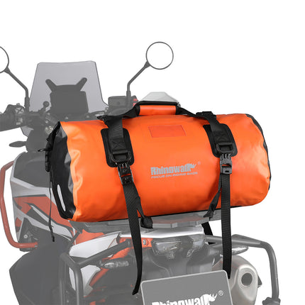 Orange MT20450 motorcycle tail bag angled installed view