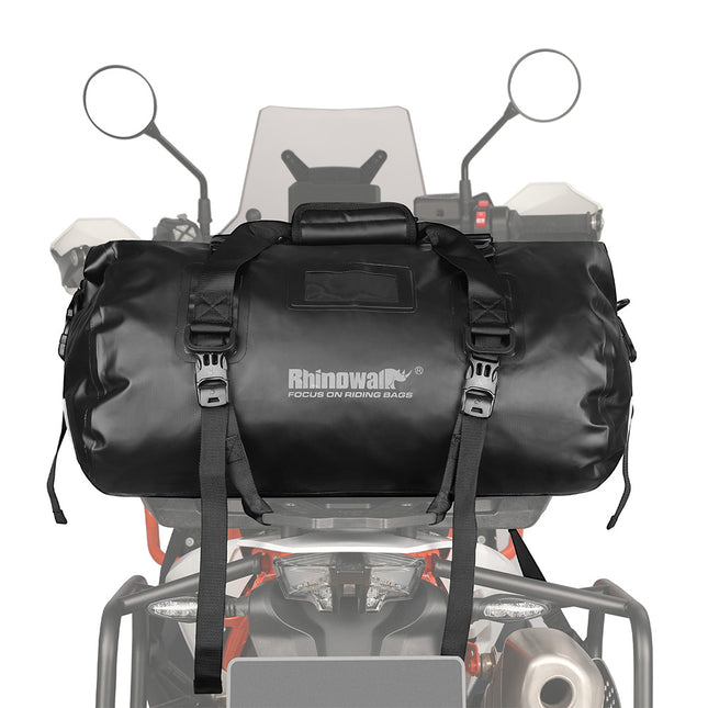 Black MT20450 45L motorcycle duffle bag rear view