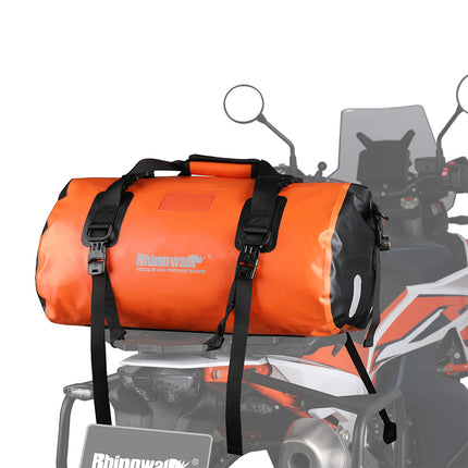 Orange MT20450 45L motorcycle duffle bag installed