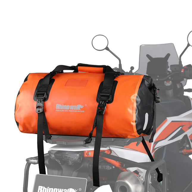 Orange MT20450 45L motorcycle duffle bag installed