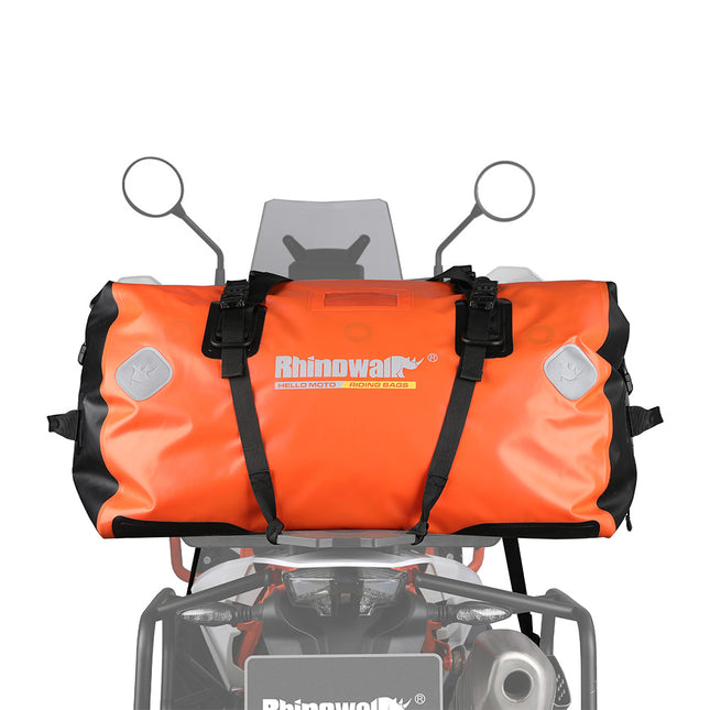 Orange Rhinowalk MT20650 65L waterproof motorcycle duffle bag front view