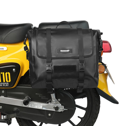 Black MTR2030 side bag installed on a motorcycle