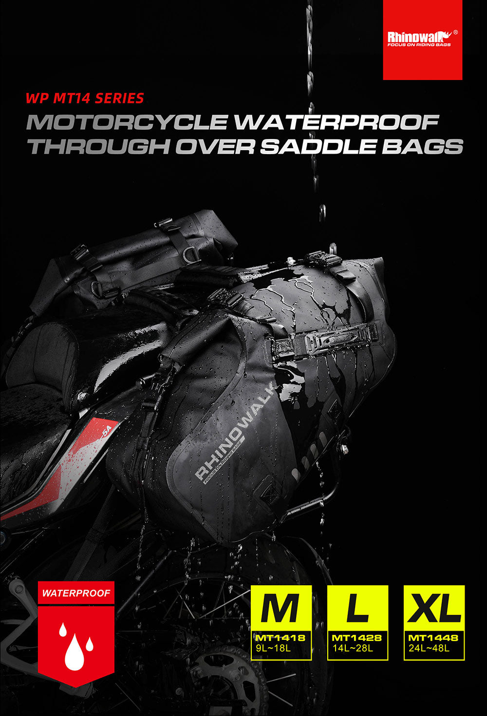 Rhinowalk Motorcycle Saddle Bag Waterproof MT1448 Size XL 24L - 48L