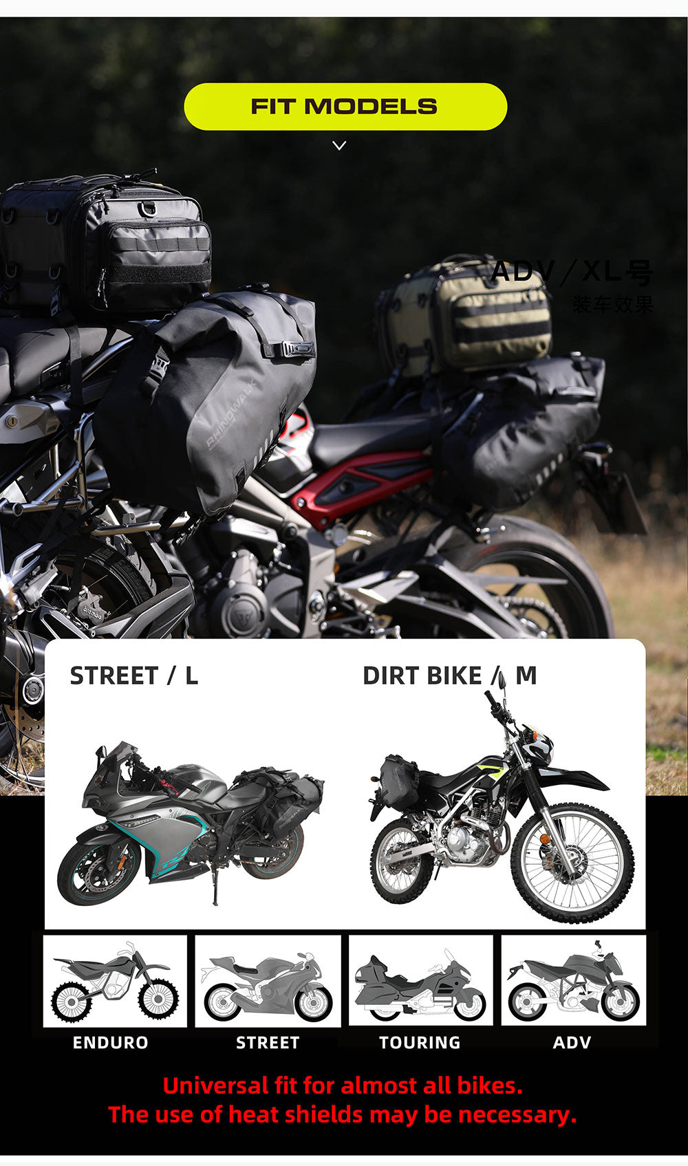 Rhinowalk Motorcycle Saddle Bags Waterproof Anti-Vibration Motor Side Bags  Shoulder Bag Motorbike Panniers 18L(9L*2) for Most Adventure and Sport Bike