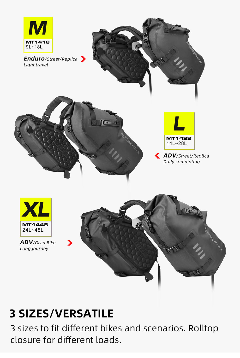 Rhinowalk Motorcycle Saddle Bag Waterproof 18L (9L*2) Motor Saddlebags Side  Bags Pannier Bag Trunk Motorcycle Accessory