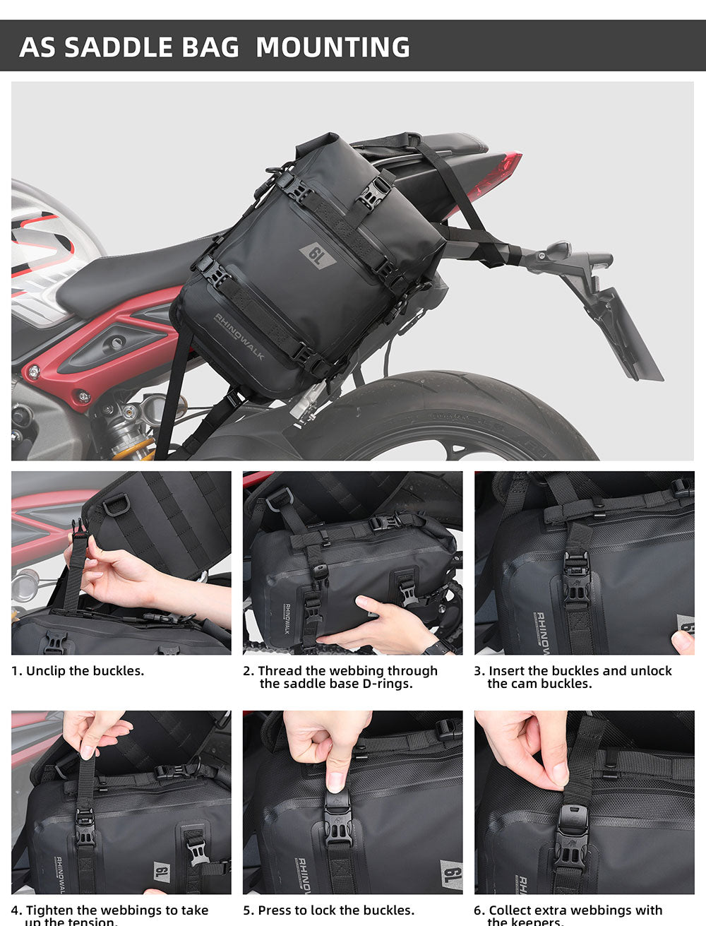 Rhinowalk Motorcycle Bag 6L Waterproof Frame Crash Bars Bumper Bag