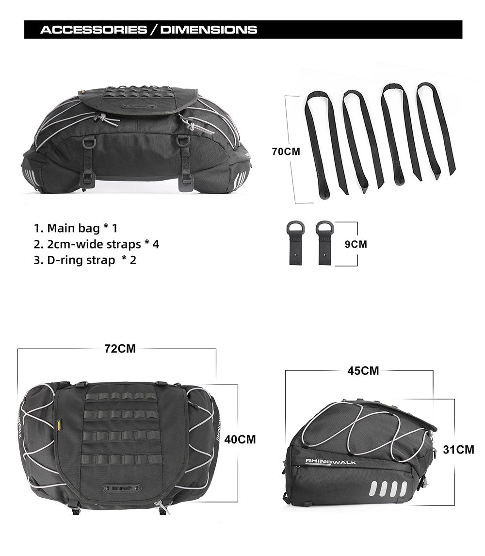 35L-50L Motorcycle Tail  Bag with Expandable
