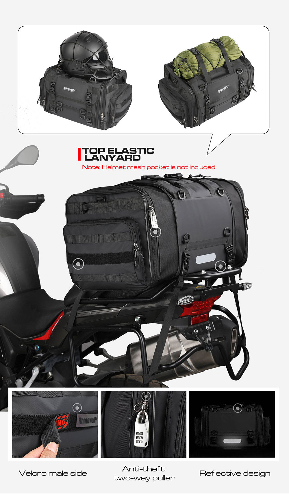 Rhinowalk Motorcycle Bag Waterproof 35-50l Bilateral Expandable Motorcycle  Tail Bag Rear Position B