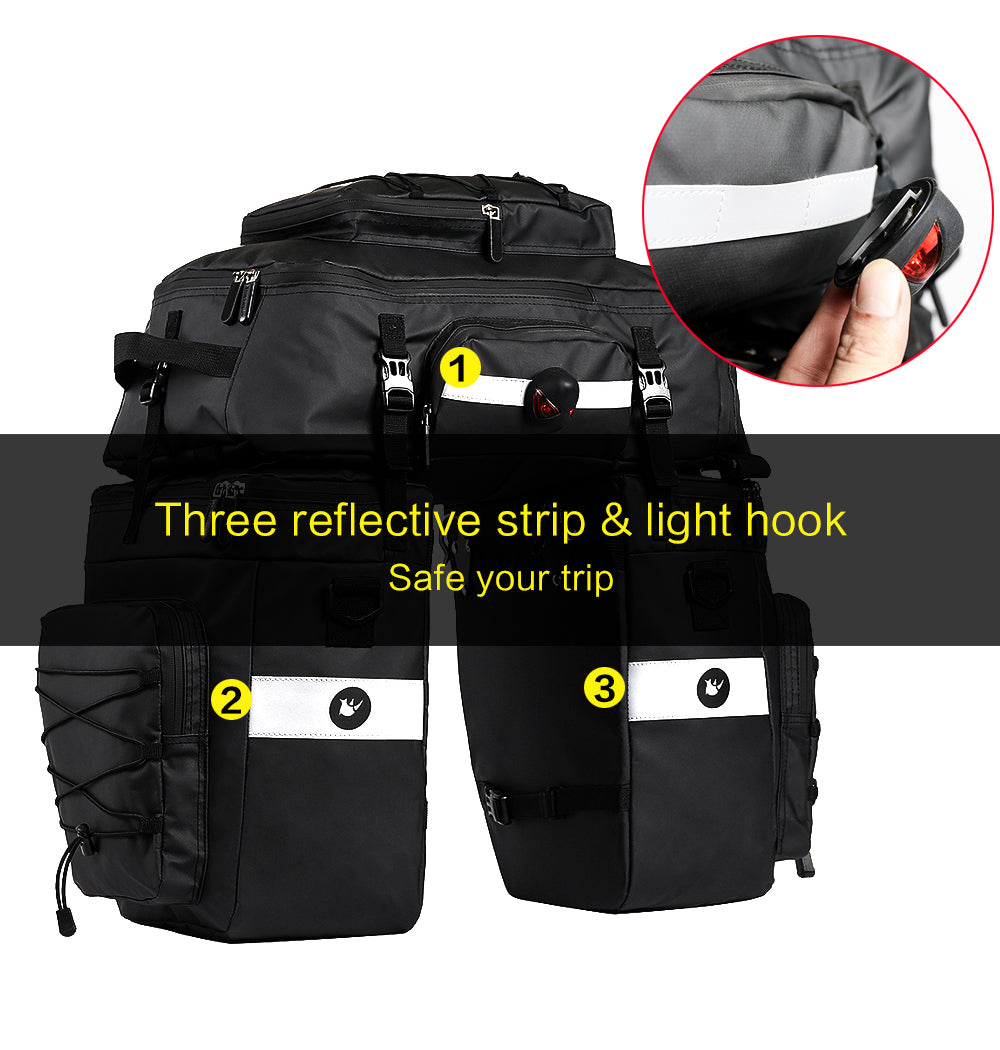 BAIGIO 3-in-1 Bike Rear Rack Bag Large Back Pannier Bags for Bicycle 75L Multifunctional Big Seat Trunk Bag for Bike Cycling Touring Travel Luggage S