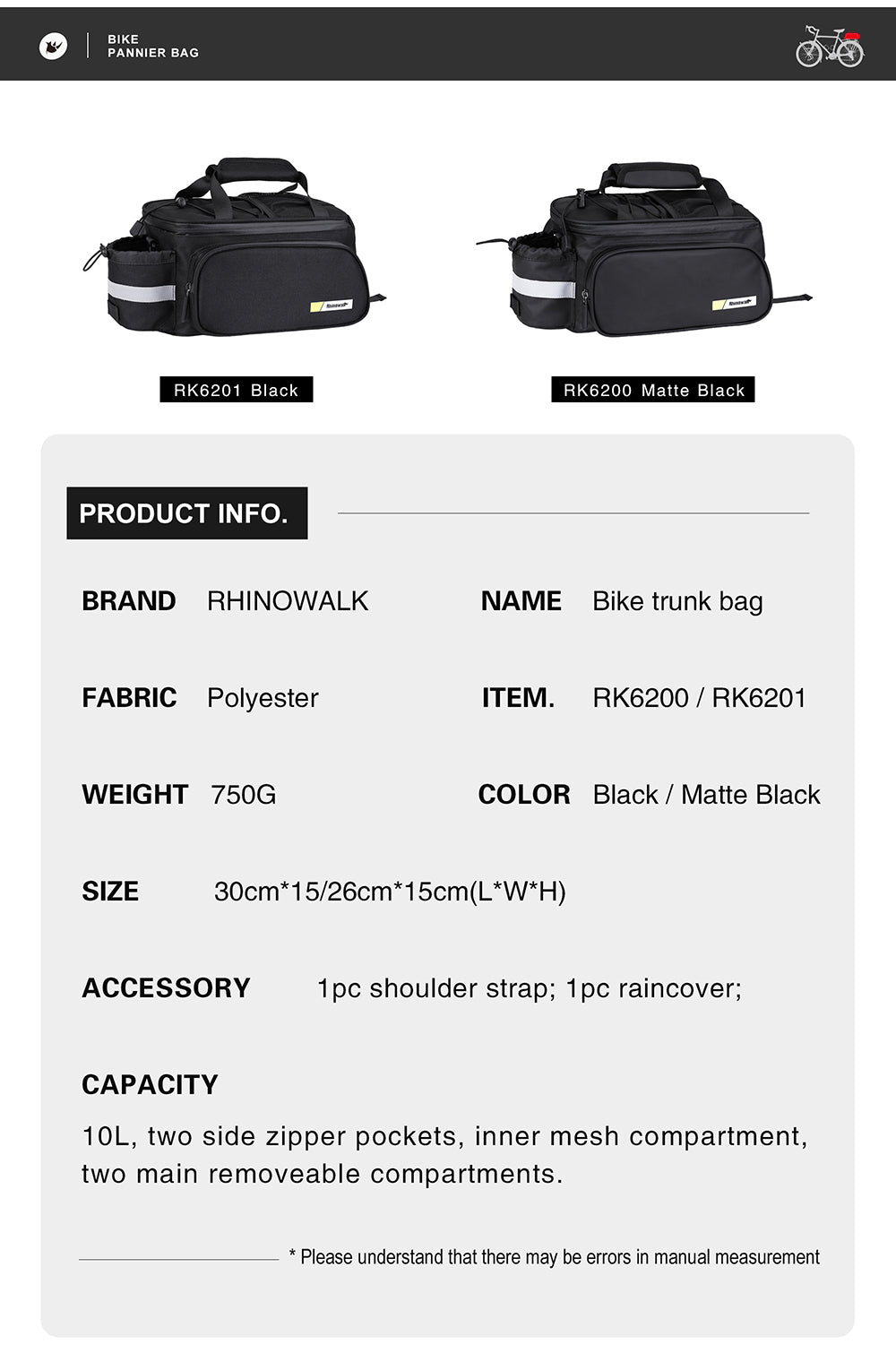 10 Liter Trunk Cargo Bag -RK6200/RK6201 – Rhinowalk Official