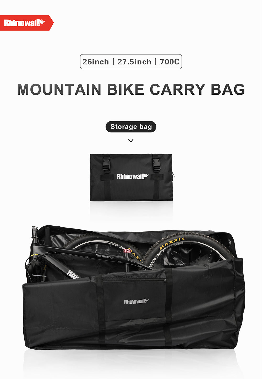 Rhinowalk Bike Carrying Bag for 26 to 27.5 inch MTB Mountain Bike/700C Road  Bike Transport Luggage Travel Case : : Sports & Outdoors