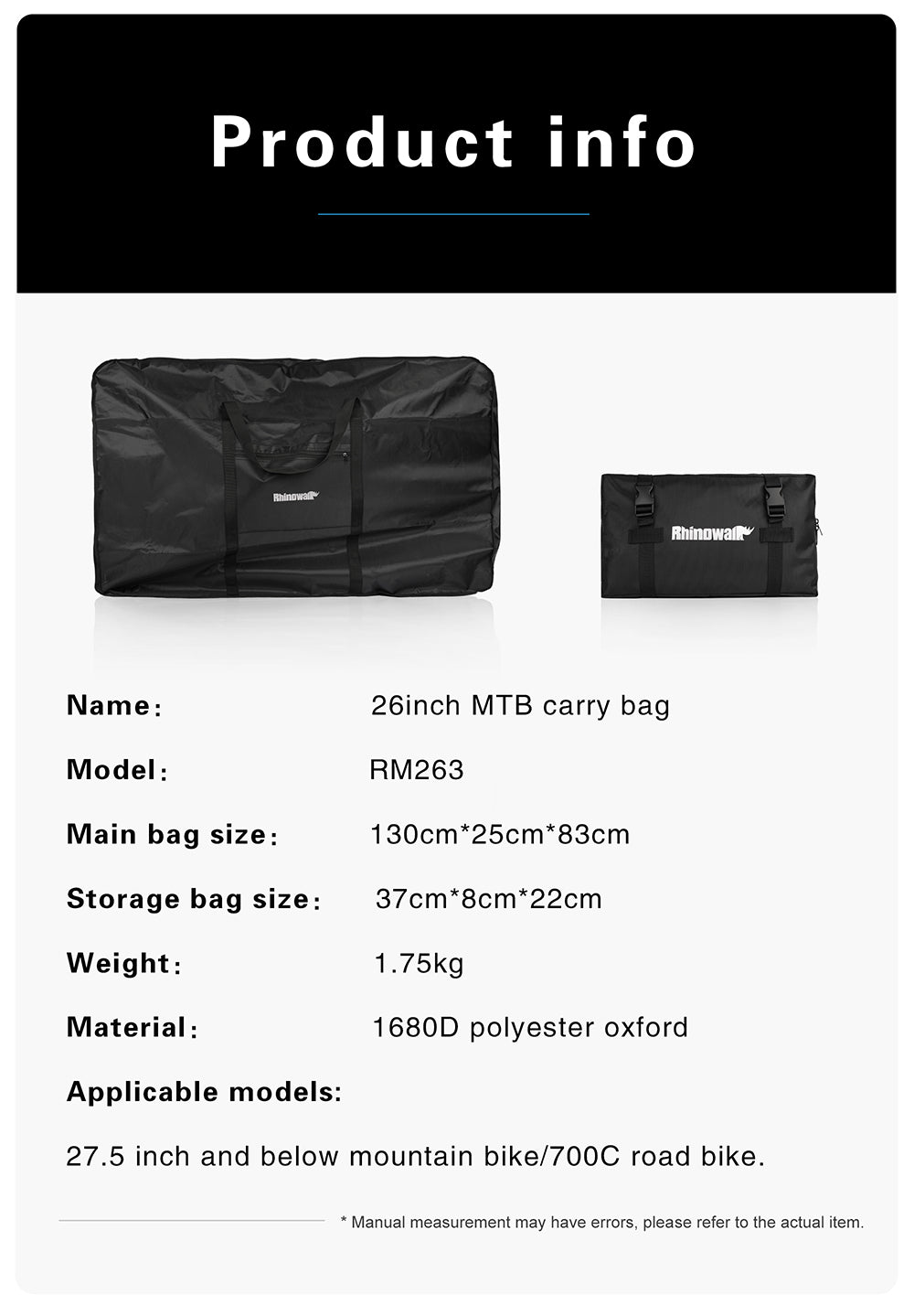 27.5 inch/700C Portable MTB Storage Bag – Rhinowalk Official Store