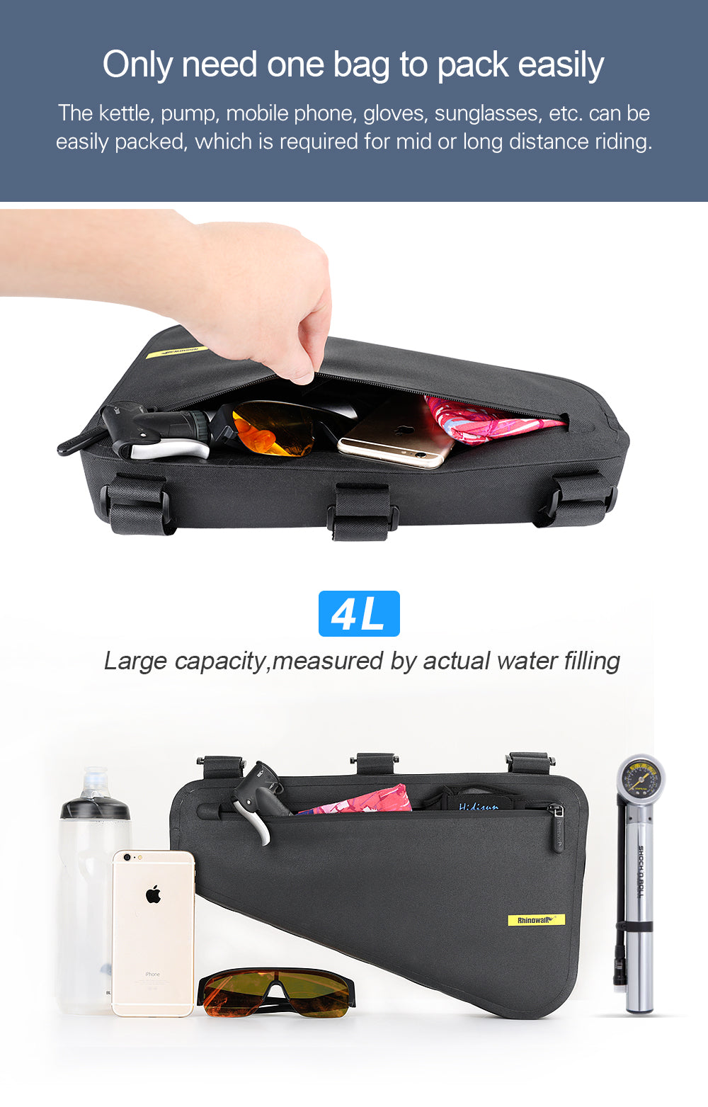 4 Liter Waterproof TPU Bike Frame Bag – Rhinowalk Official Store